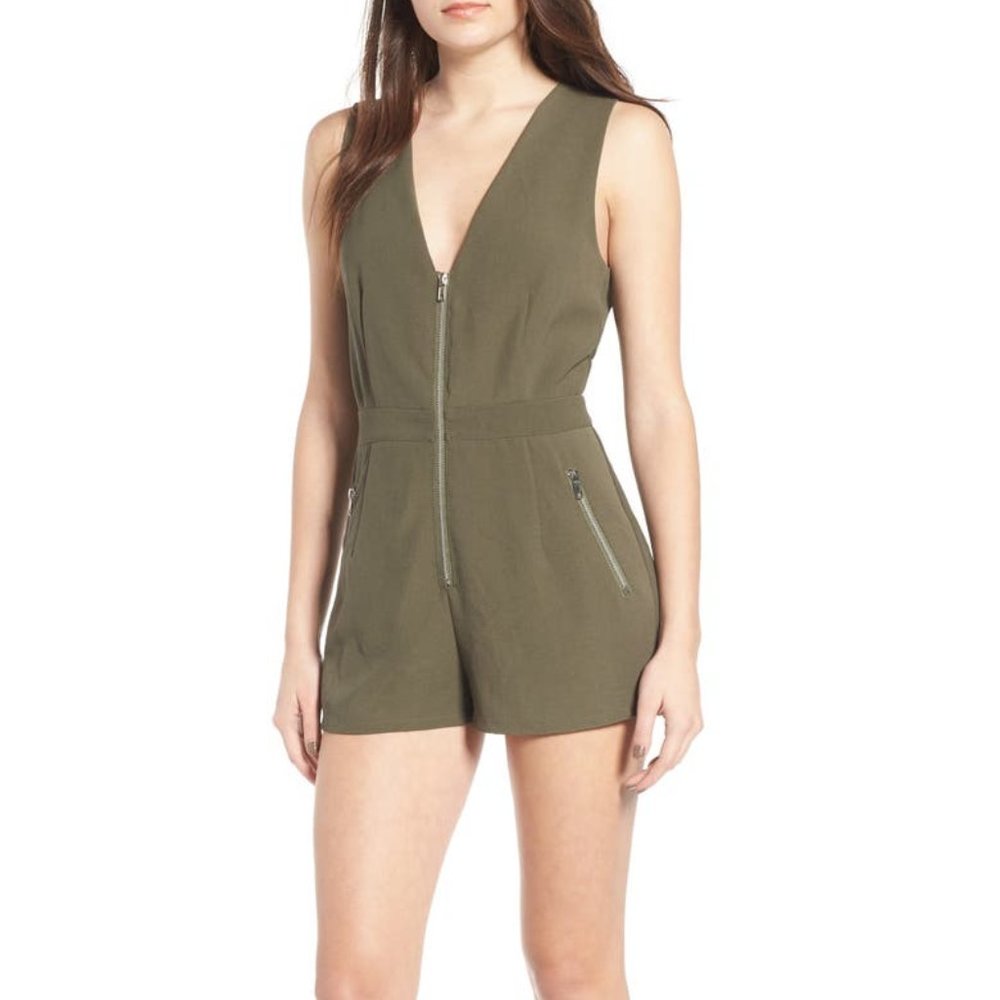 Green Front Zip Romper